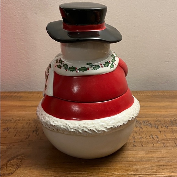 LENOX AMERICAN BY DESIGN HOLIDAY SNOWMAN 9" COOKIE JAR NIB - Picture 5 of 13